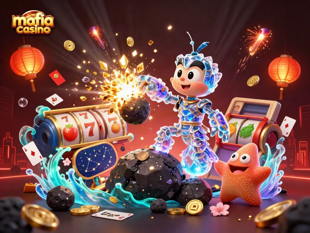 Engage in thrilling action at mafia casino with 3D characters and vibrant gaming elements.